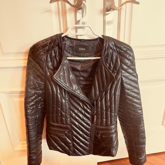 Veste en cuir et duvet noir Rudsak COLLECTION jacket - Picture 2 of 8